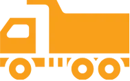 Icon of an orange dump truck facing left with a simplistic design.