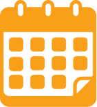 An orange calendar icon with a grid layout, suggesting dates or scheduling.